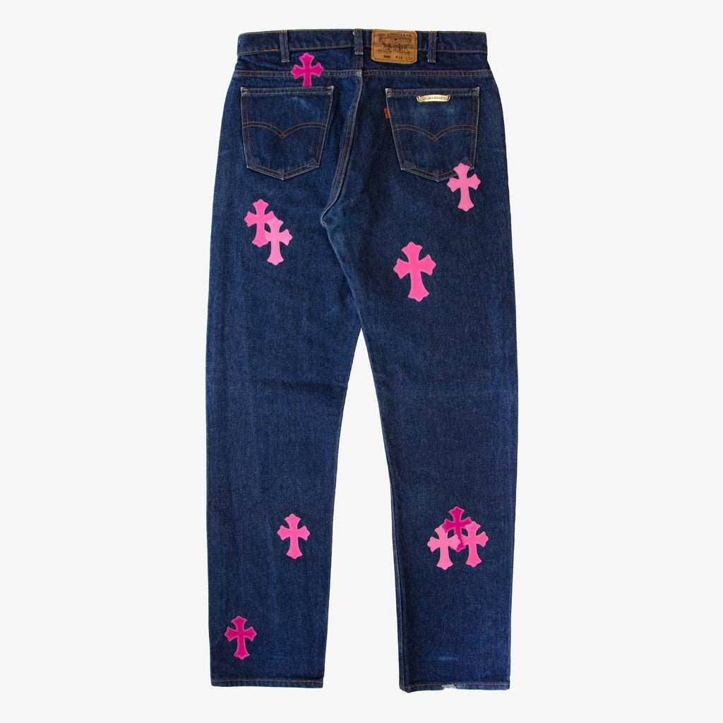 CHROME HEARTS PINK TRICOLOR PATCH DENIM