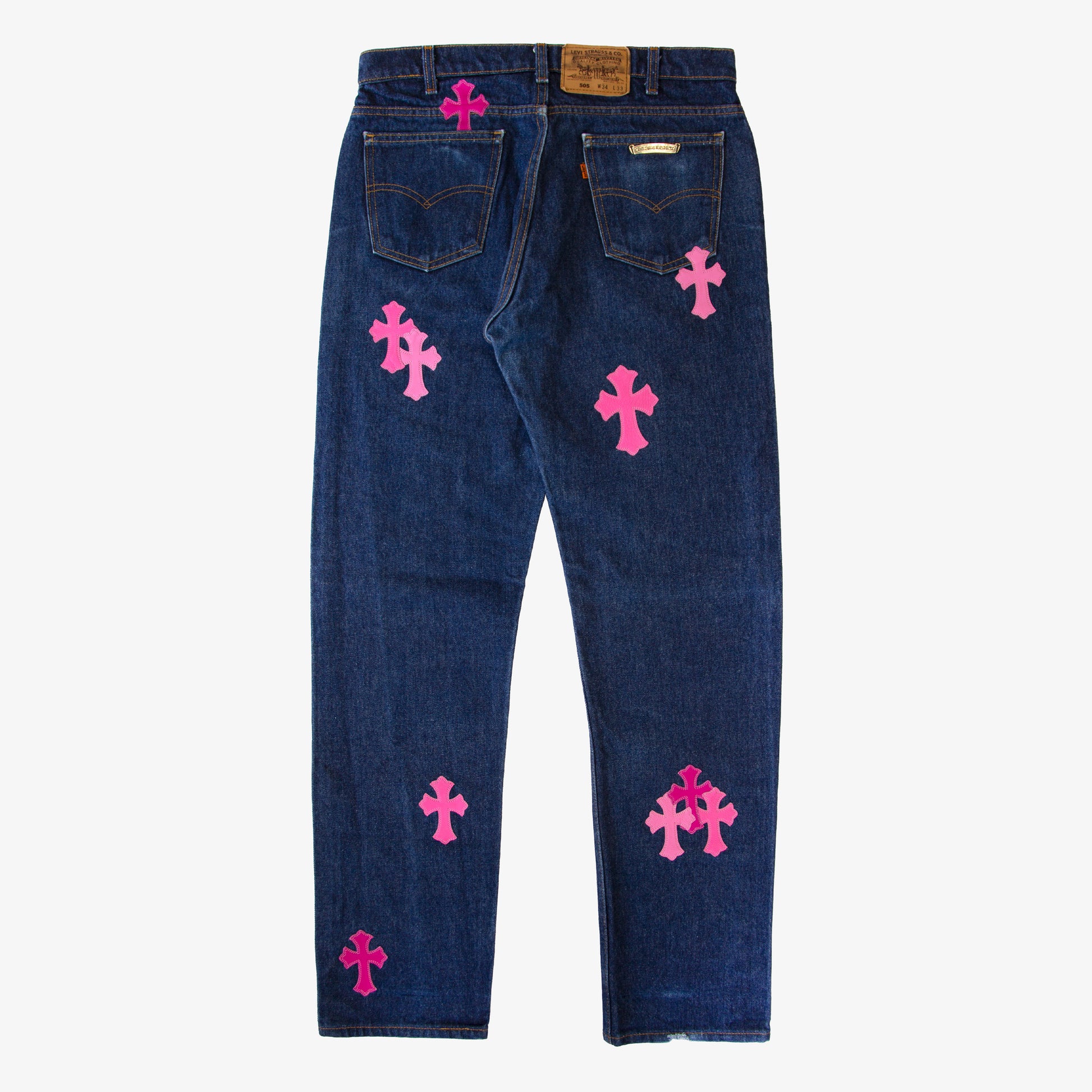 CHROME HEARTS PINK TRICOLOR PATCH DENIM