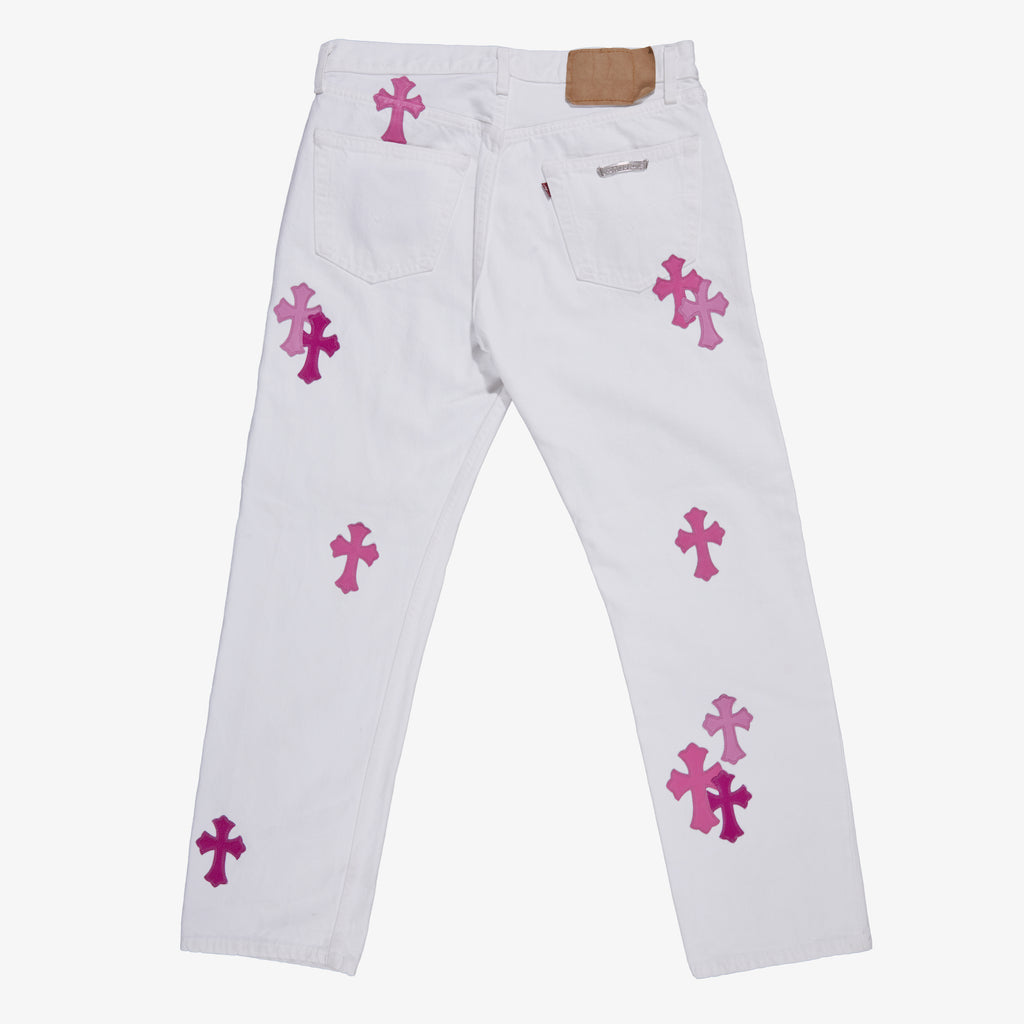 CHROME HEARTS PINK TRICOLOR PATCH DENIM