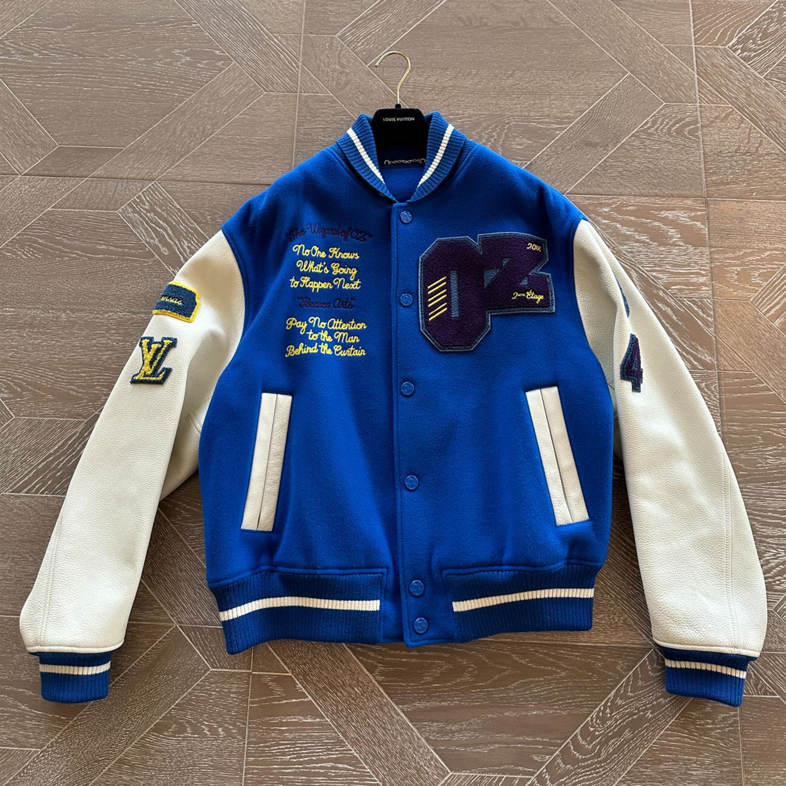 Mens Louis Vuitton Wizard of Oz Rainbow Varsity Jackets - Replica - Male,  Blue and White, L in 2023