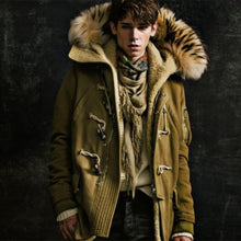 Load image into Gallery viewer, BALMAIN AW11 SHEARLING LINED FUR HOODED CAMPAIGN COAT
