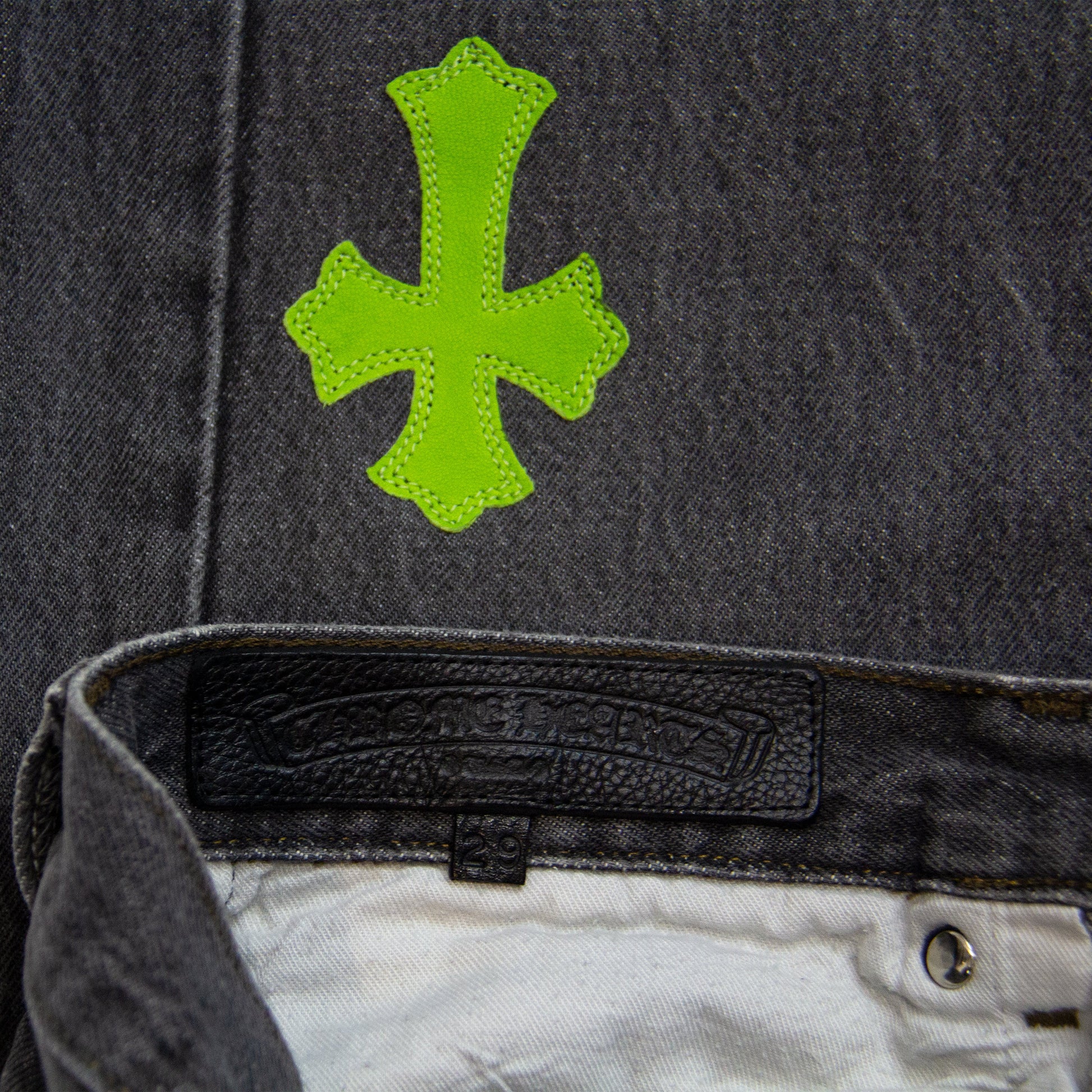 LIME GREEN CROSS PATCH DENIM