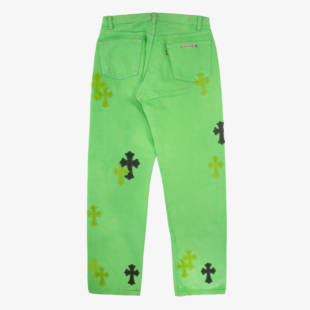 CHROME HEARTS SEX RECORDS SLIME GREEN PATCH DENIM