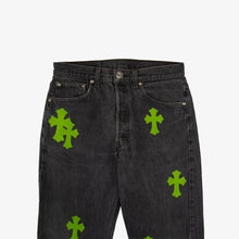 Load image into Gallery viewer, LIME GREEN CROSS PATCH DENIM