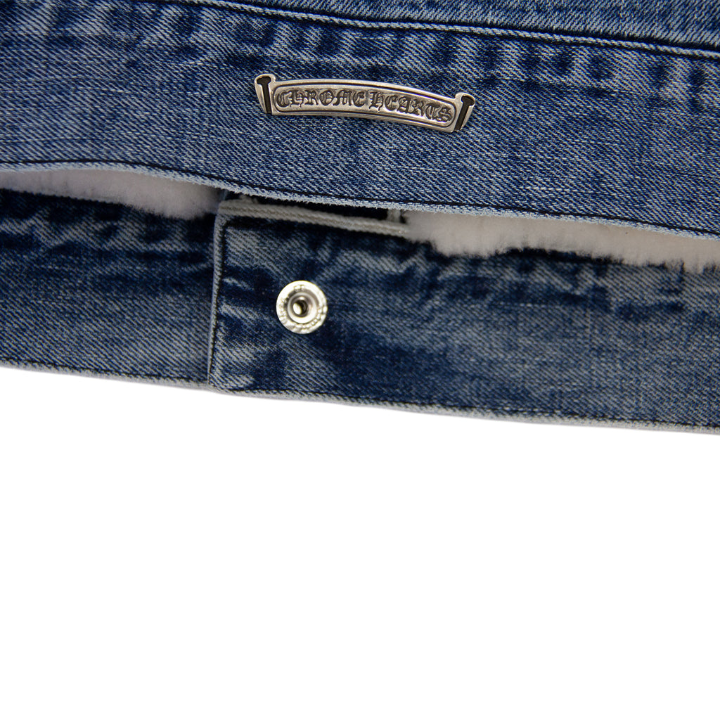 CHROME HEARTS 1/1 LEATHER PATCH SHEARLING DENIM TRUCKER