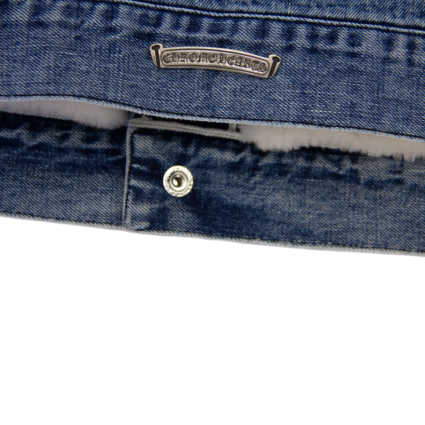 CHROME HEARTS 1/1 LEATHER PATCH SHEARLING DENIM TRUCKER