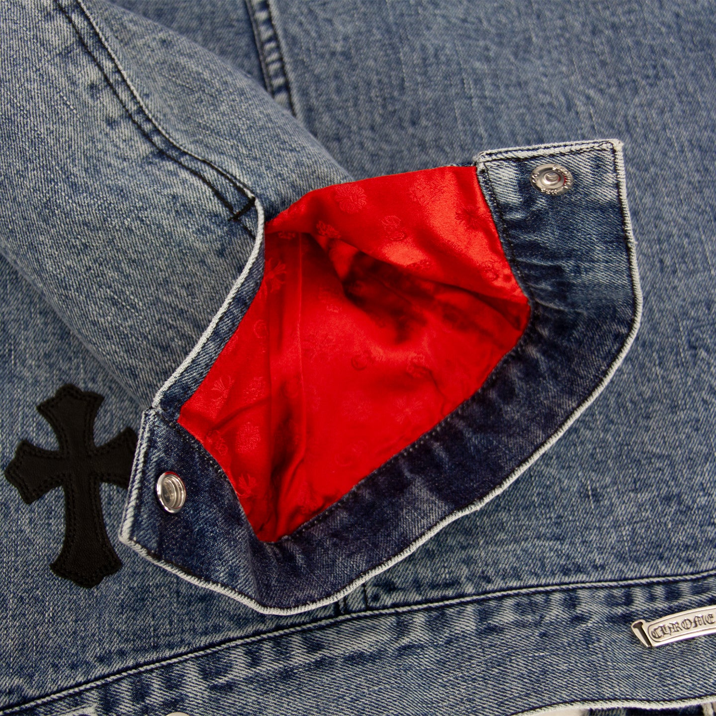 CHROME HEARTS 1/1 LEATHER PATCH SHEARLING DENIM TRUCKER