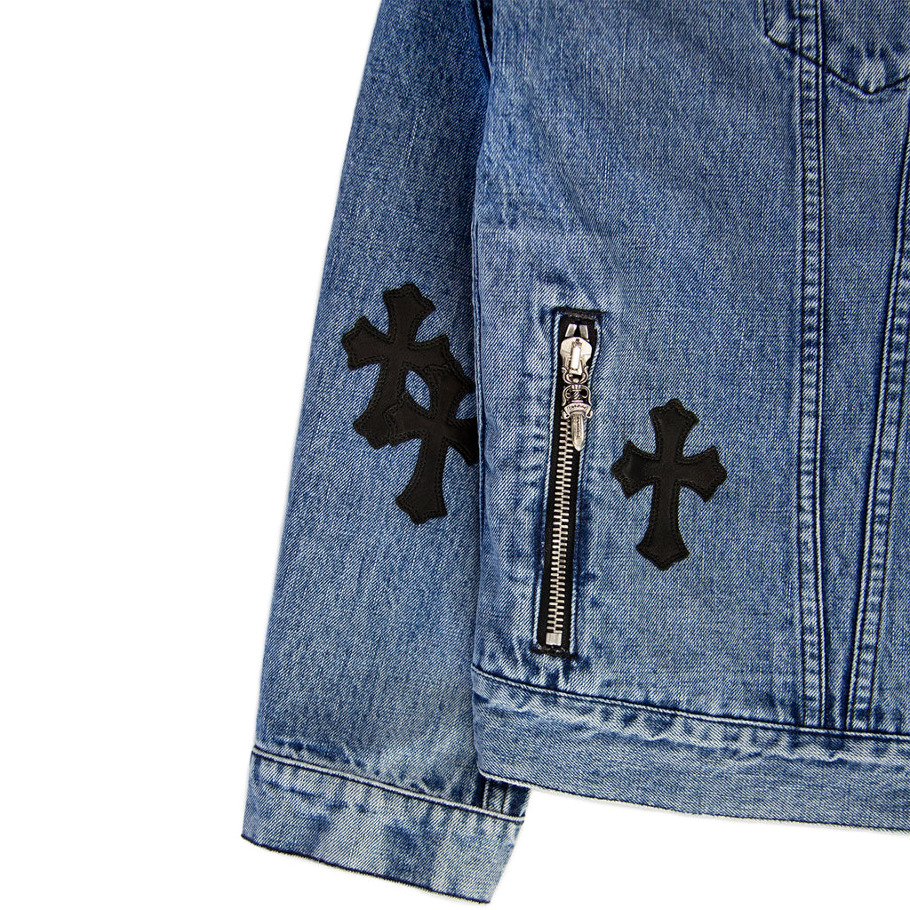 CHROME HEARTS 1/1 LEATHER PATCH SHEARLING DENIM TRUCKER