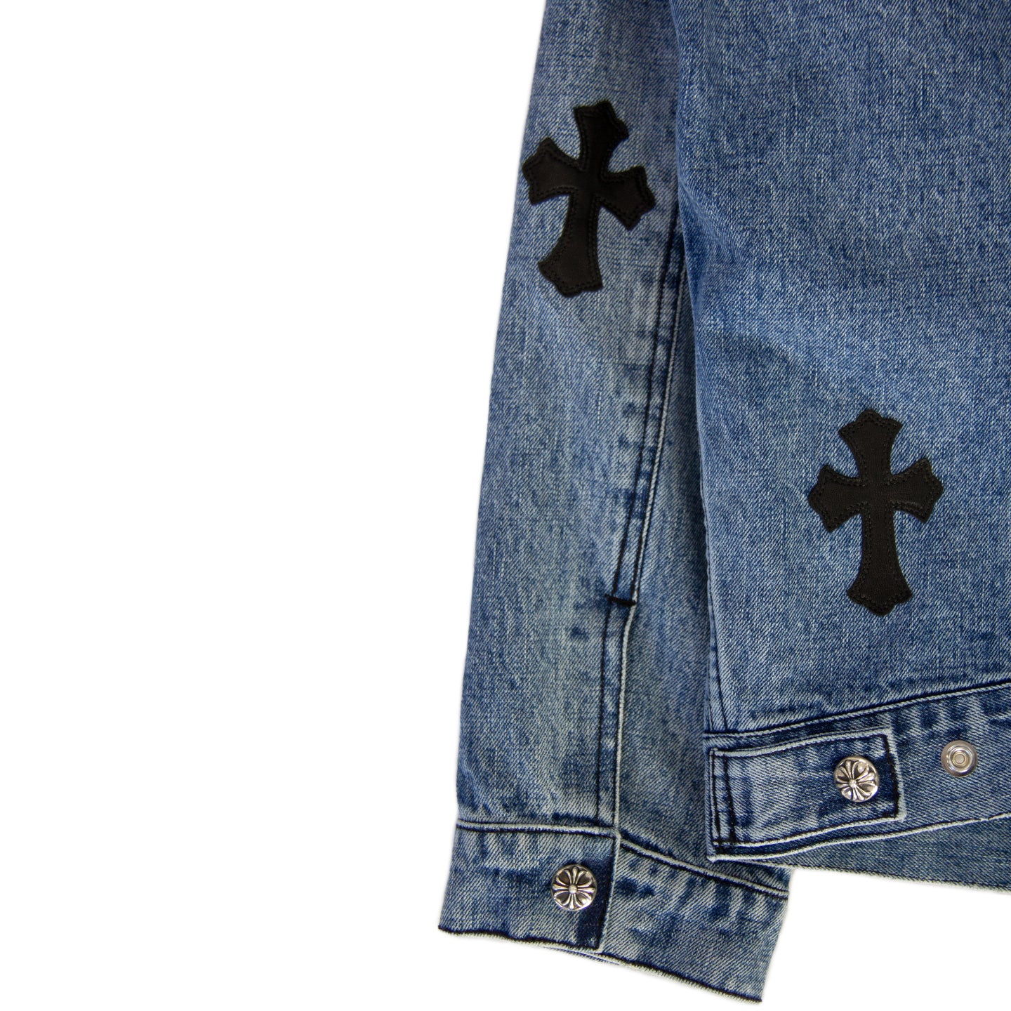 CHROME HEARTS 1/1 LEATHER PATCH SHEARLING DENIM TRUCKER