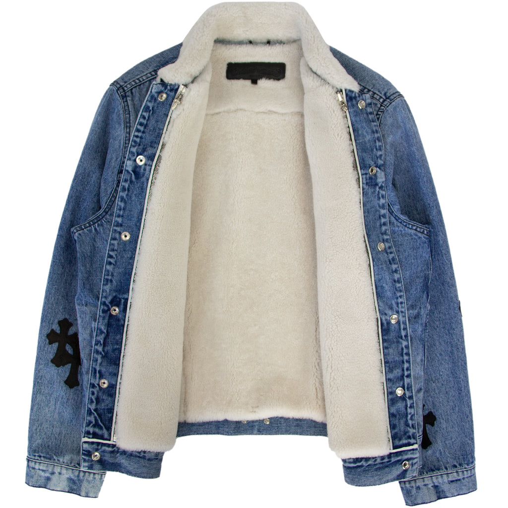 CHROME HEARTS 1/1 LEATHER PATCH SHEARLING DENIM TRUCKER
