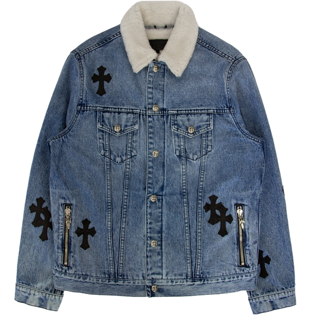 CHROME HEARTS 1/1 LEATHER PATCH SHEARLING DENIM TRUCKER