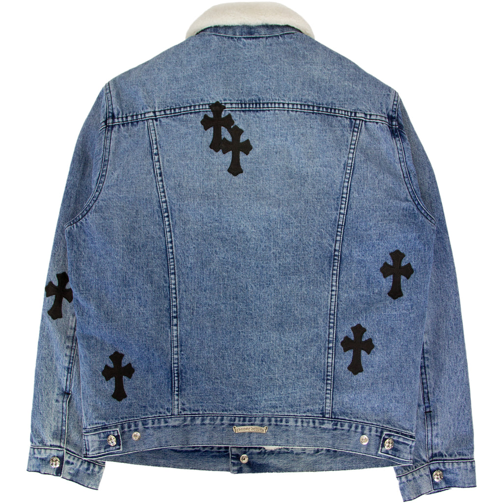 CHROME HEARTS 1/1 LEATHER PATCH SHEARLING DENIM TRUCKER