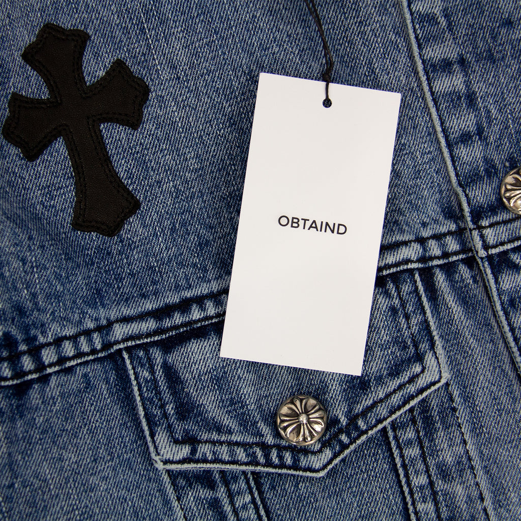 CHROME HEARTS 1/1 LEATHER PATCH SHEARLING DENIM TRUCKER