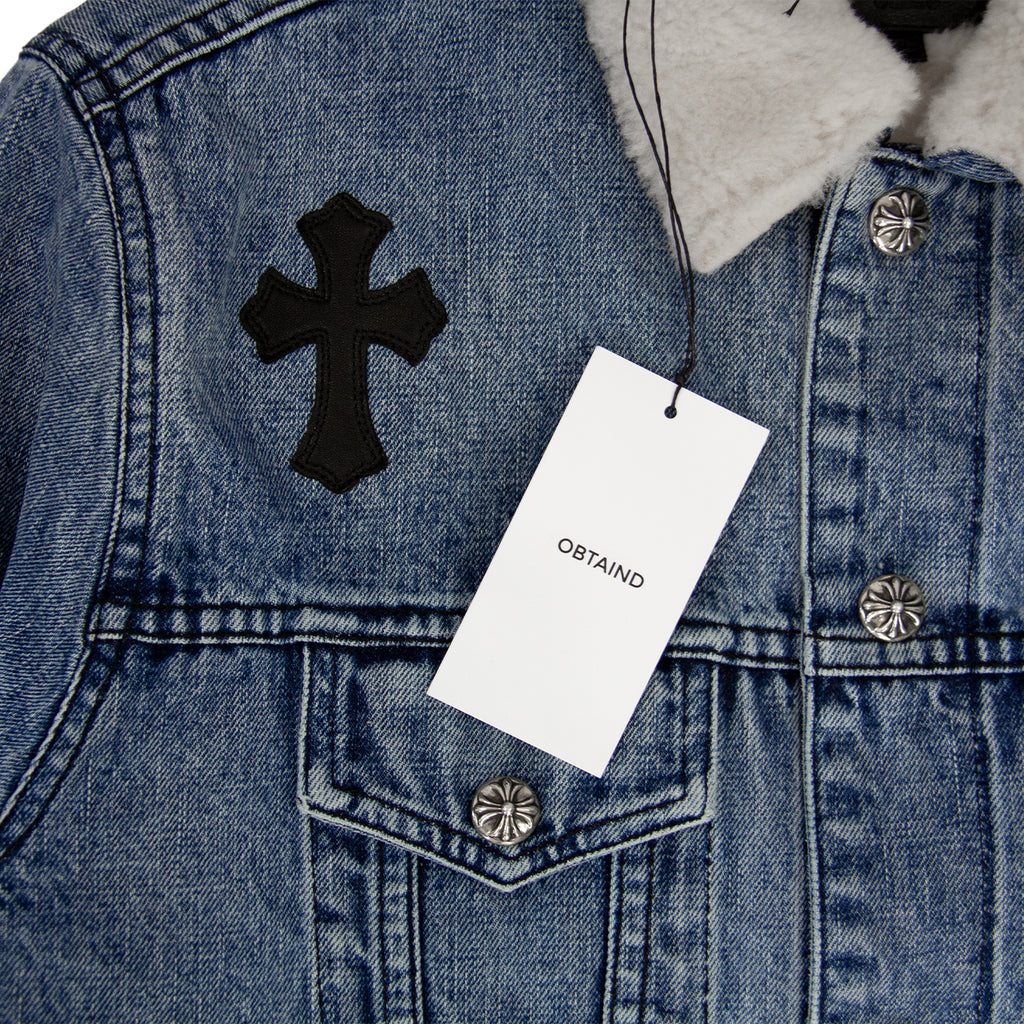 CHROME HEARTS 1/1 LEATHER PATCH SHEARLING DENIM TRUCKER