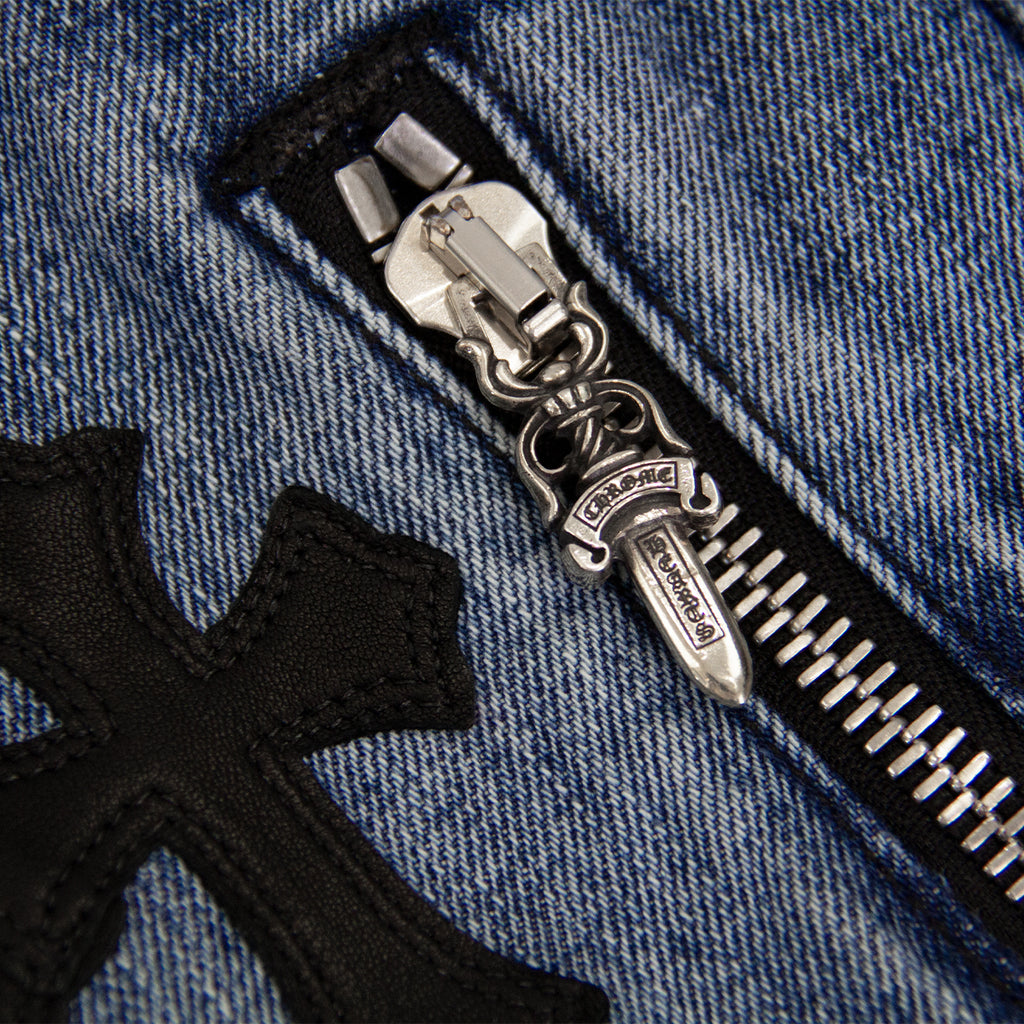 CHROME HEARTS 1/1 LEATHER PATCH SHEARLING DENIM TRUCKER