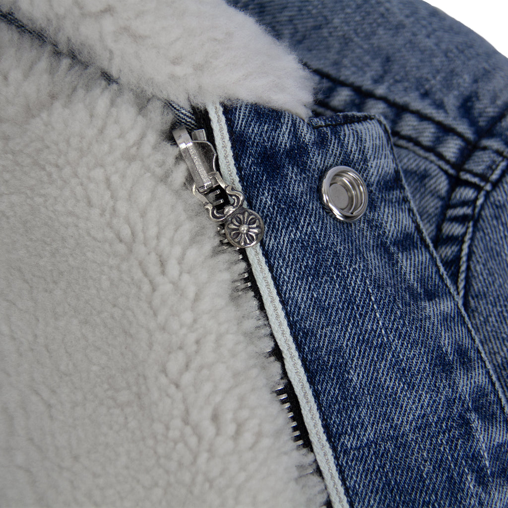 CHROME HEARTS 1/1 LEATHER PATCH SHEARLING DENIM TRUCKER