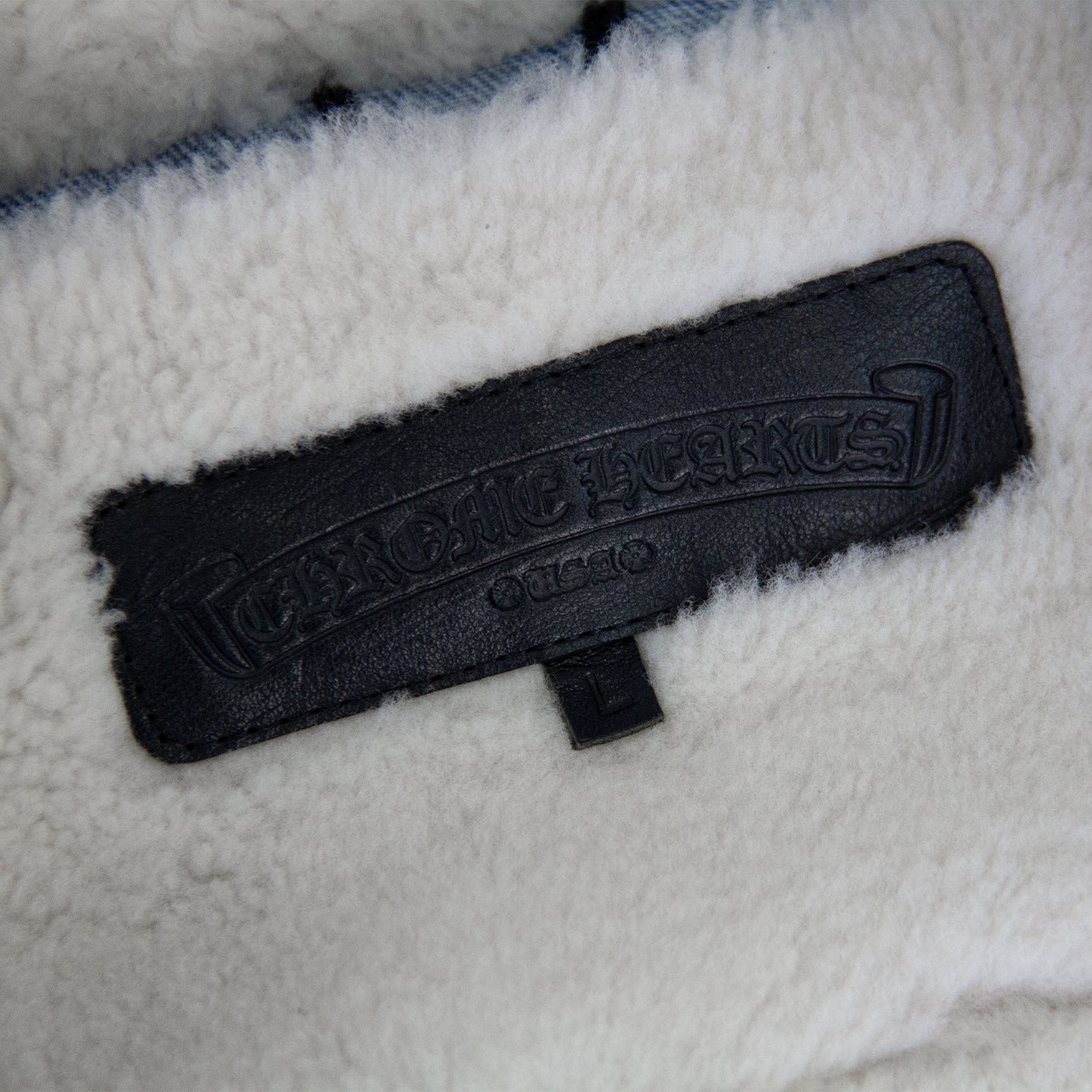 CHROME HEARTS 1/1 LEATHER PATCH SHEARLING DENIM TRUCKER
