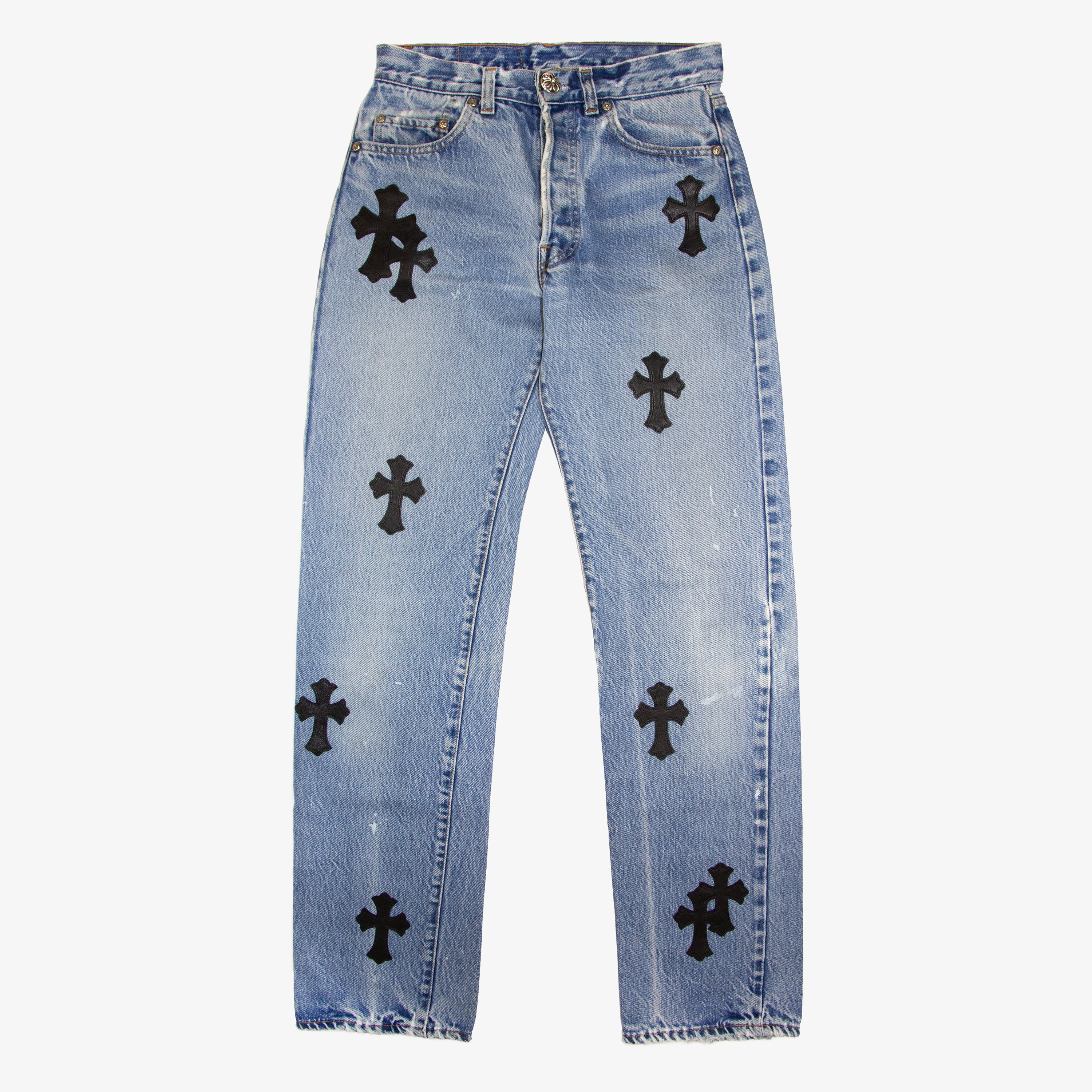 Chrome Hearts Distressed Cross Jeans - ShopperBoard