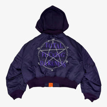 Load image into Gallery viewer, PURPLE TOTAL FUCKING DARKNESS HOODED BOMBER