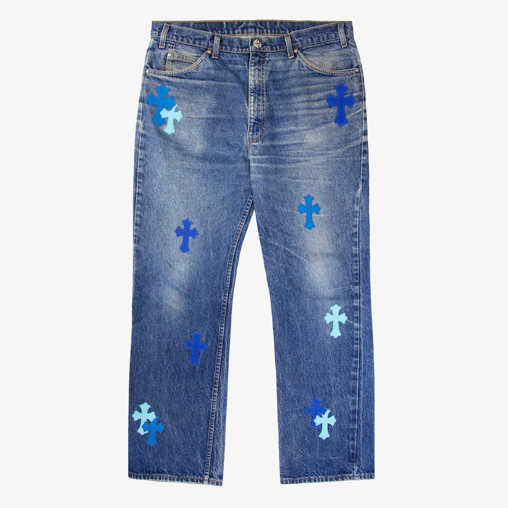 CHROME HEARTS BLUE TRICOLOR PATCH DENIM